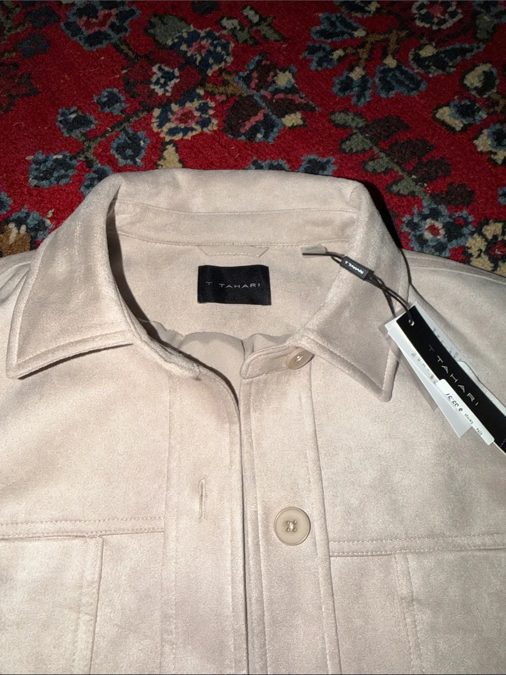 NWT Tahari Women’s faux Suede Button-Front Jacket - Light Beige size XL